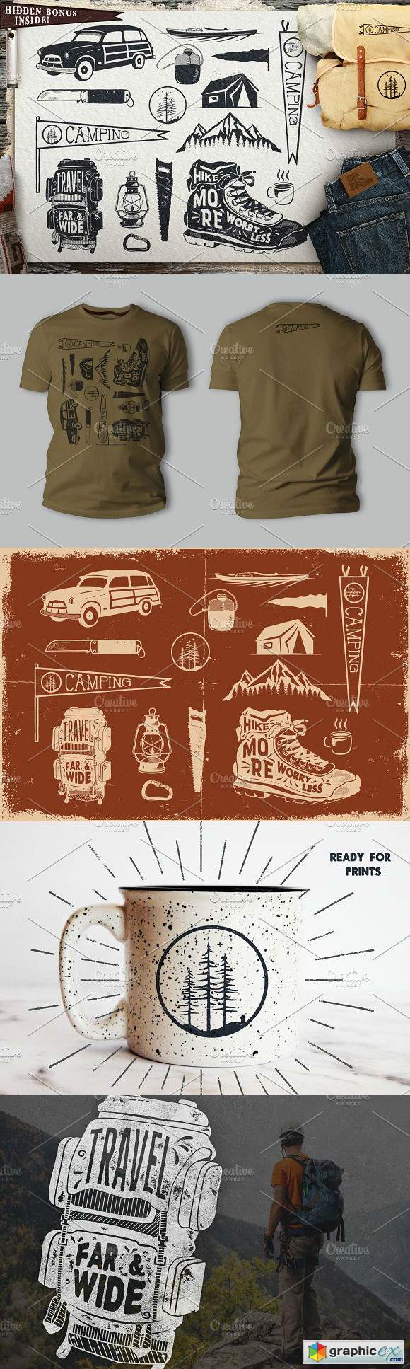 Vintage Surfing Travel Symbols