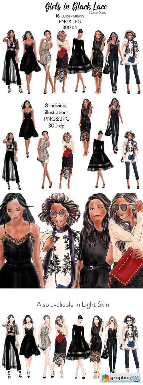 Girls in Black Lace - Dark Skin