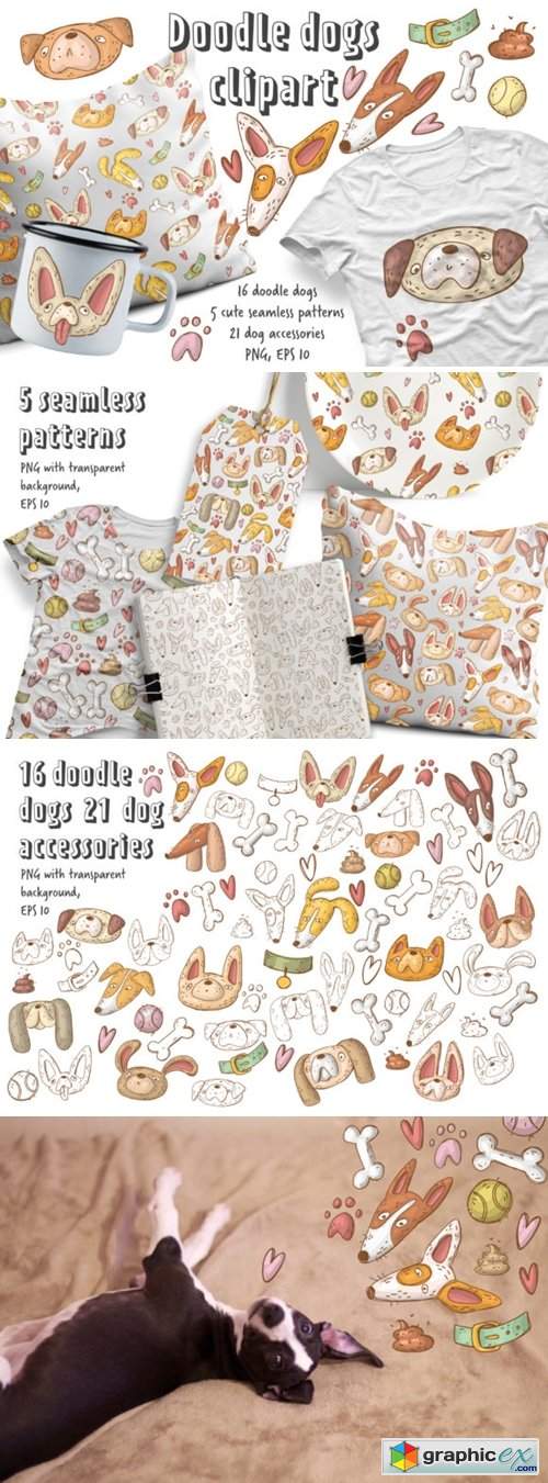  Doodle Dogs Clipart Set 