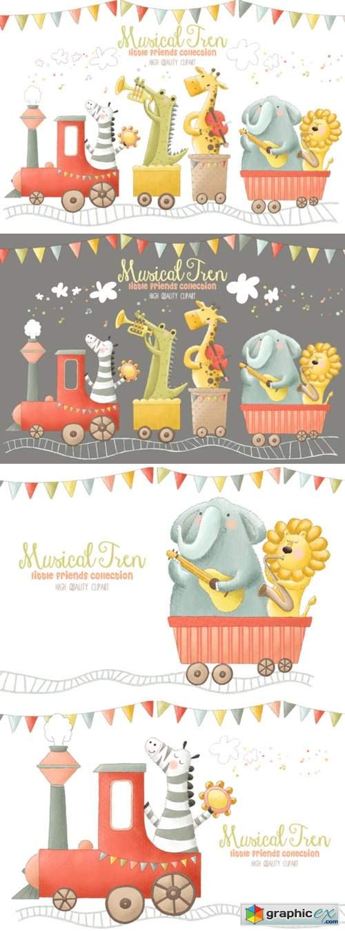  Musical Animals Tren Orchestra Clip Art 