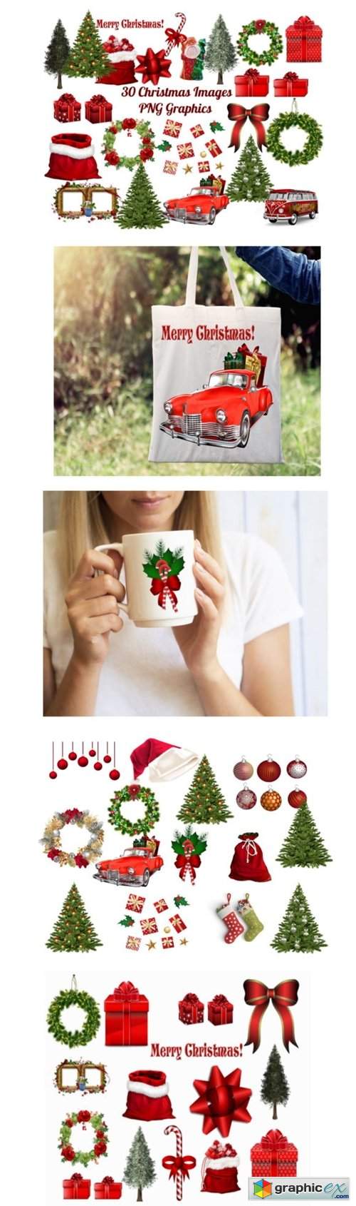  30 Christmas Clip Art Images PNG Bundle 