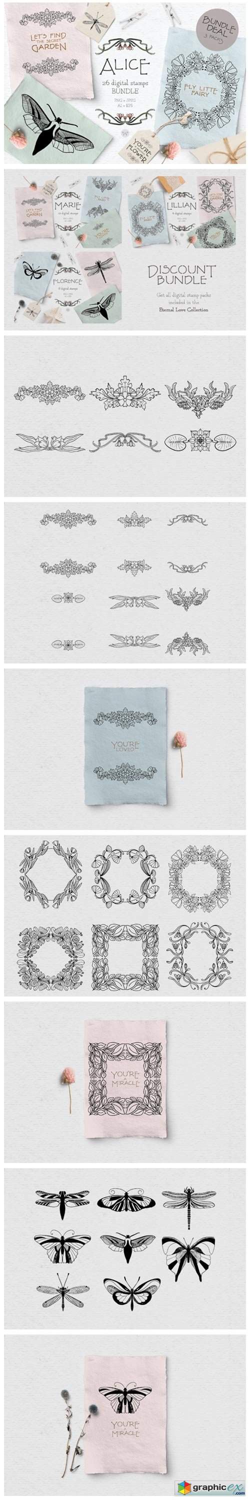  Vintage Floral Digital Stamp Bundle 