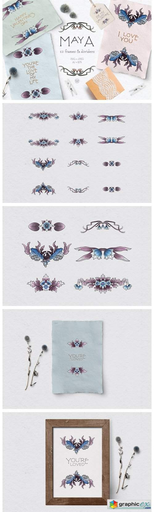  Blue Vintage Floral Dividers 