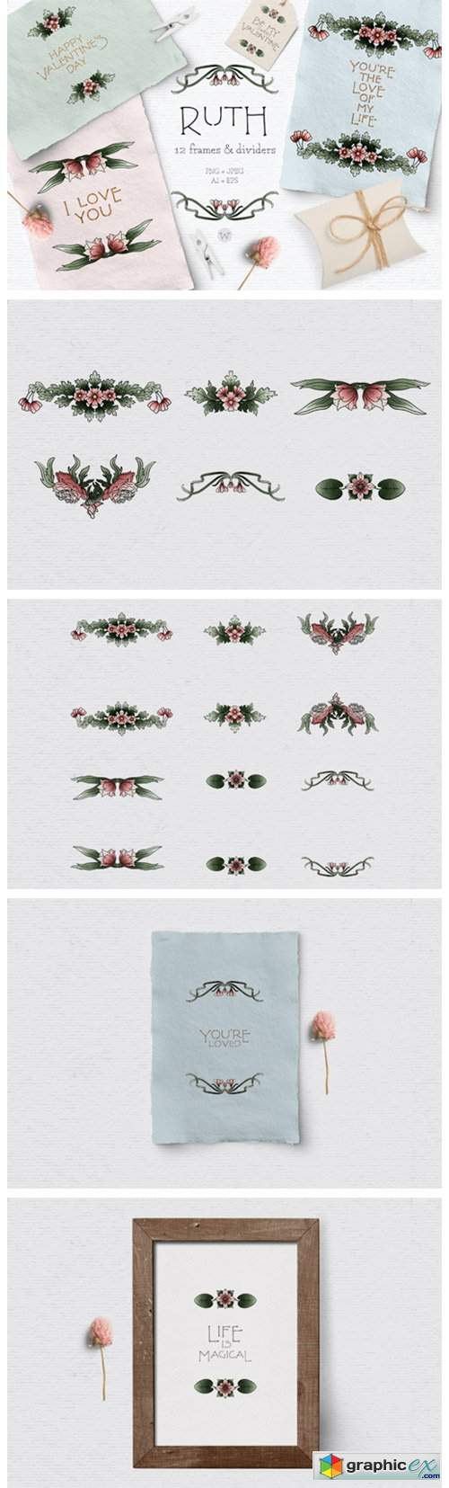  Pink Vintage Floral Divider Clipart 