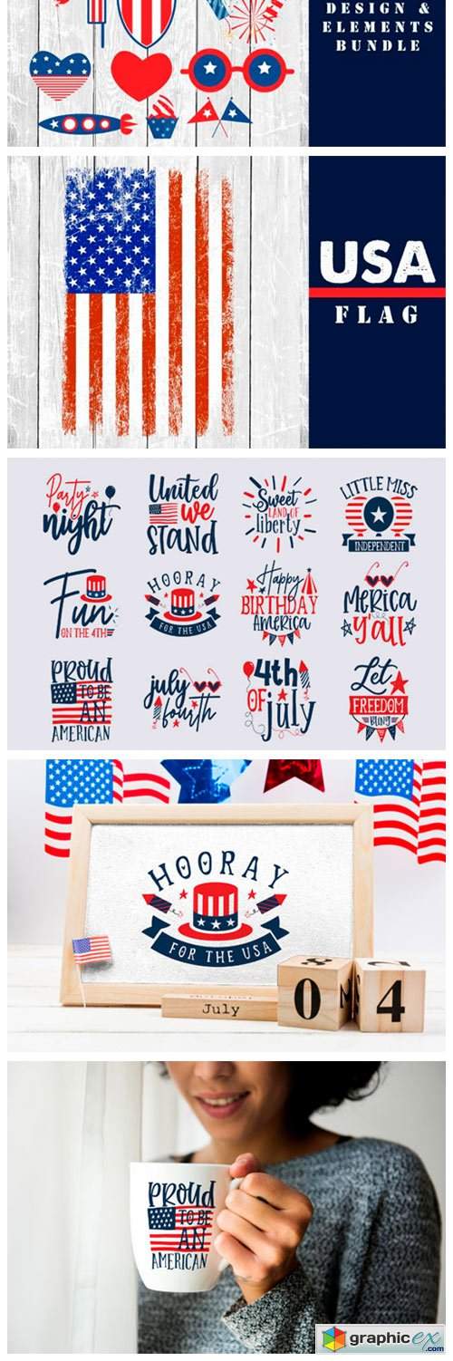  4th July, 50 USA States Map & Design 