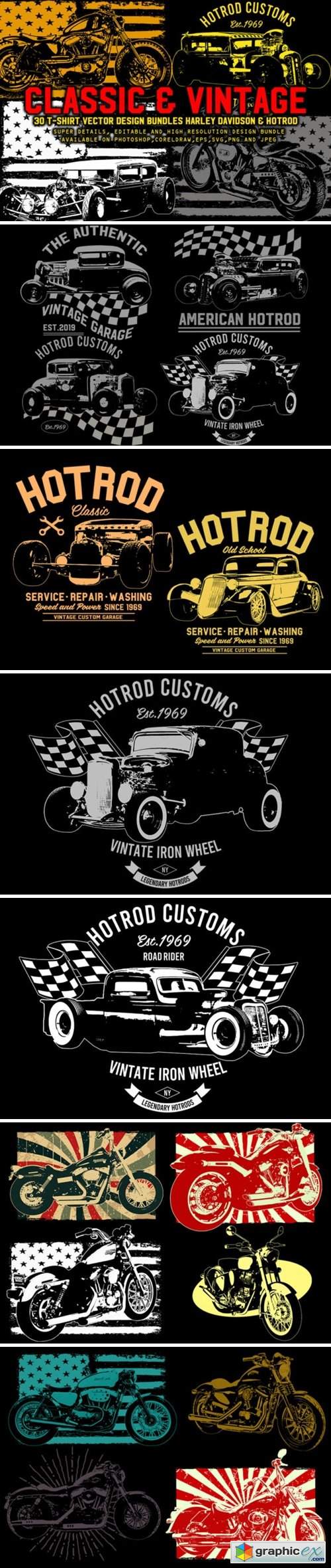  Vintage Harley & Hotrod Bundle Pack 