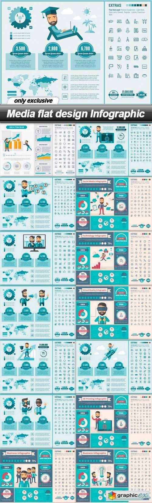 Media flat design Infographic - 15 EPS