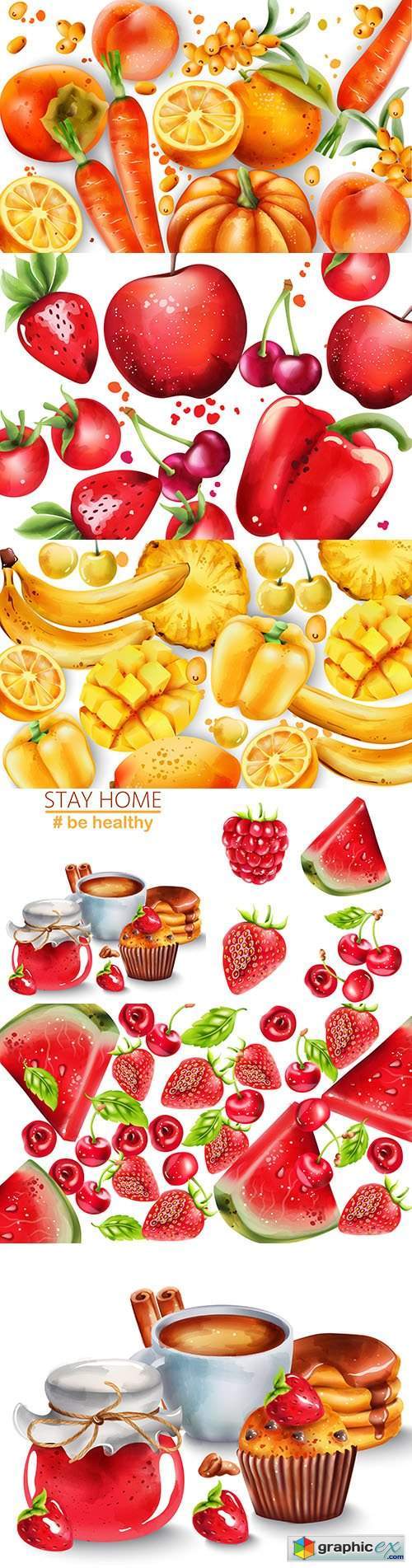 Composition of summer berries and fruits by colors