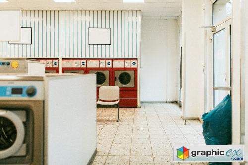  Washing machines in a retro laundromat 
