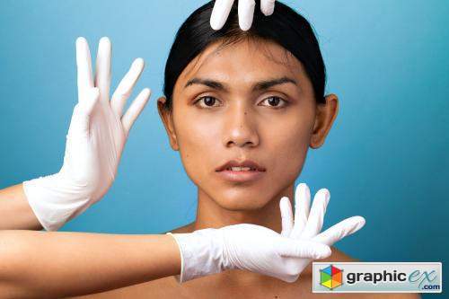 Beautiful woman gets a botox injection on her face