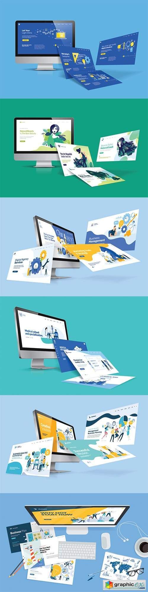 Creative workspace concept, top view, flat design vector