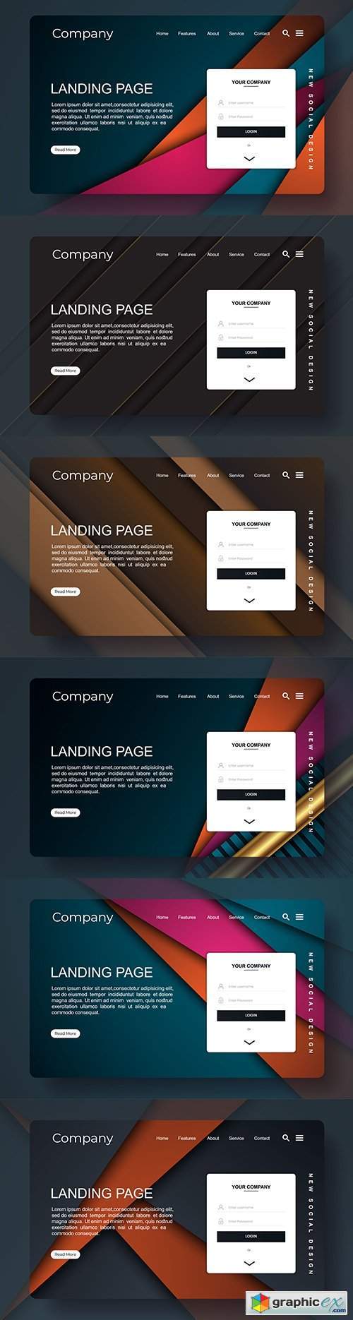 Landing page with abstract background design template