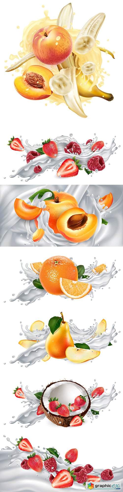  Ripe fruit and berries in splash of milk or yogurt 