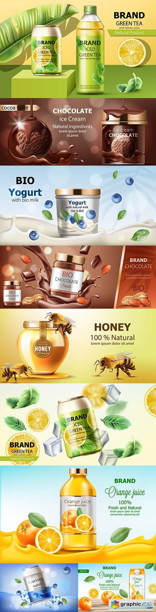  Bottle and box with fruit additives realistic advertising design 