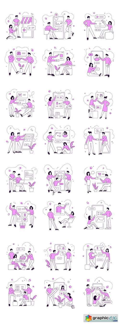 Set of illustrations of linear men