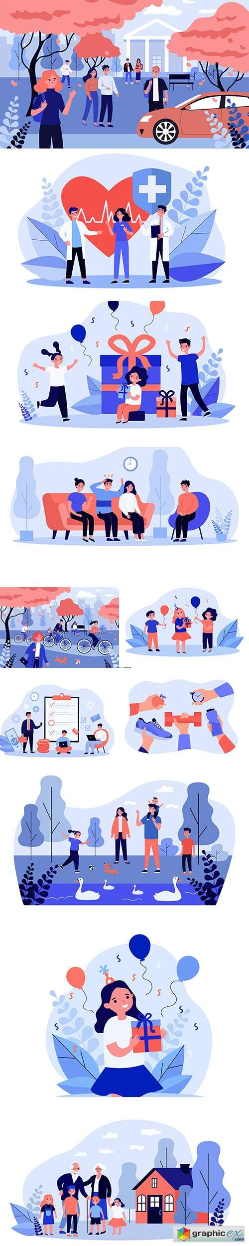  Beautiful Happy People Illustrations Set 
