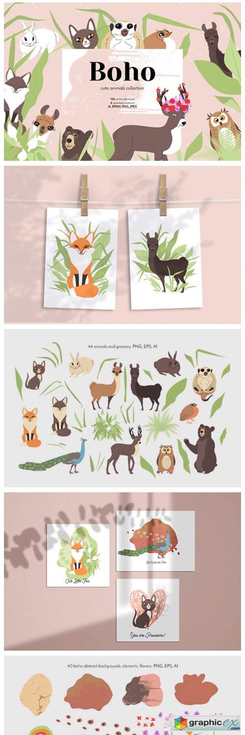 Boho Cute Animals - Line Art 