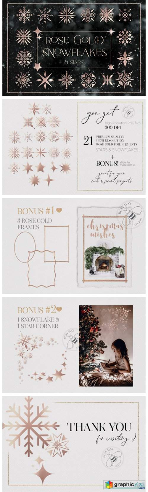  Rose Gold Snowflakes Stars Christmas 