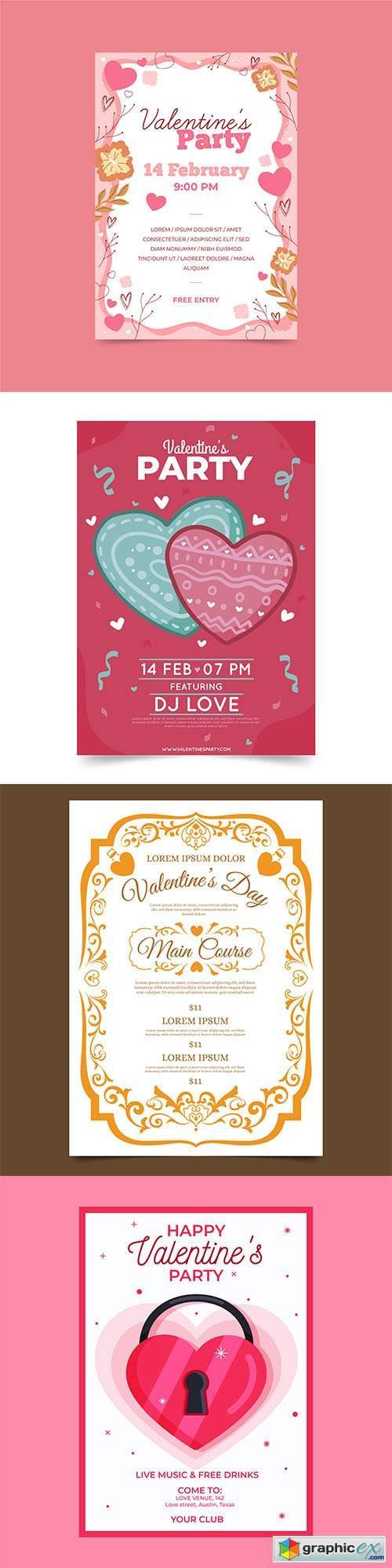 Hand-drawn valentines day party poster template
