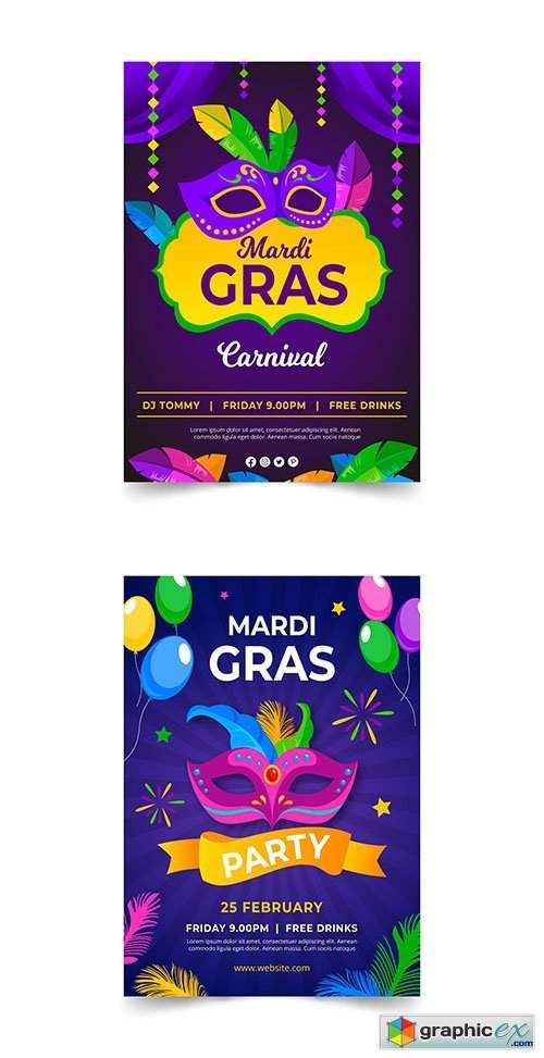 Mardi gras poster template flat design