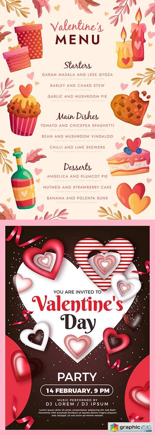  Valentine's Day poster template for party and menu design 