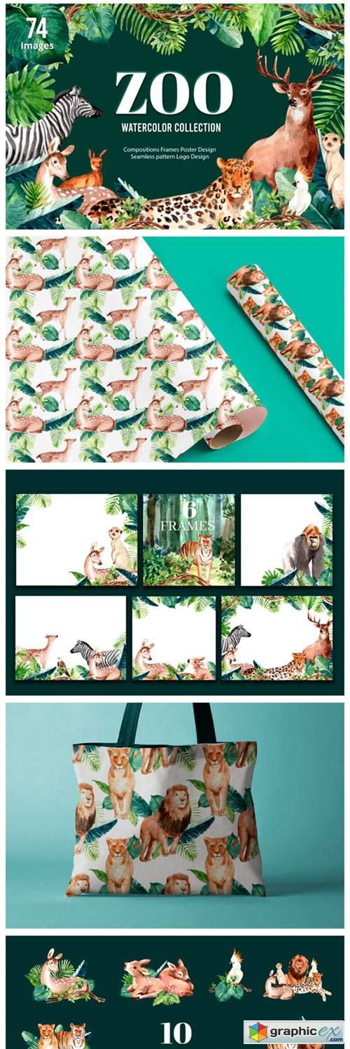  Zoo the Animals Wildlife Watercolor 