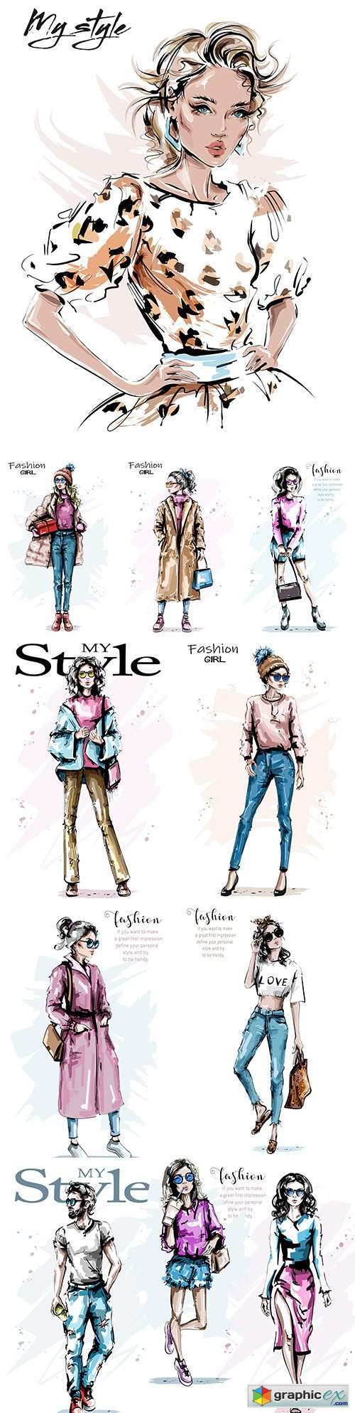 My style fashion girl and guy drawn illustrations 7