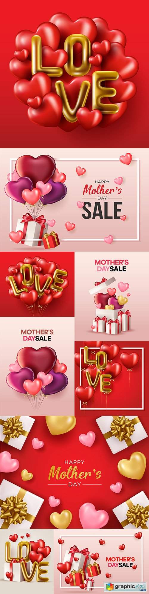  Happy Mother's Day design banner with gifts and hearts 
