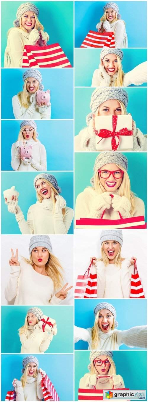  Happy young woman holding shopping bags 2 - 14xUHQ JPEG 