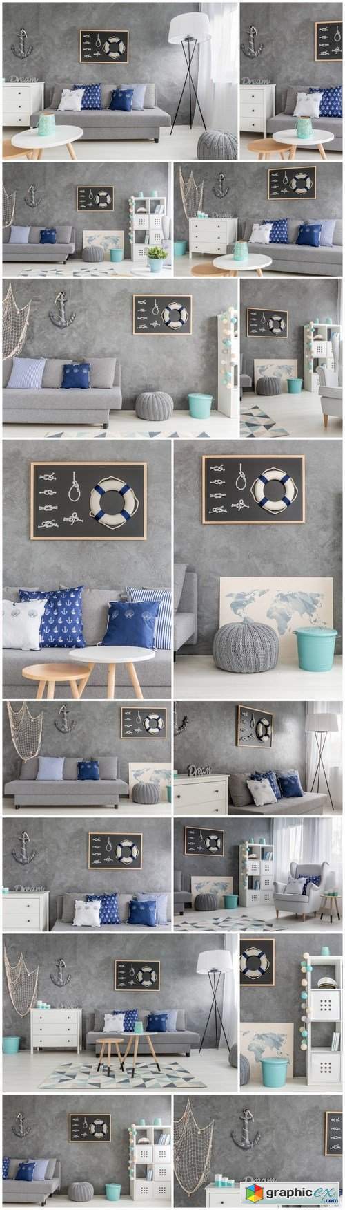 Living room with nautical decorations - 16xUHQ JPEG