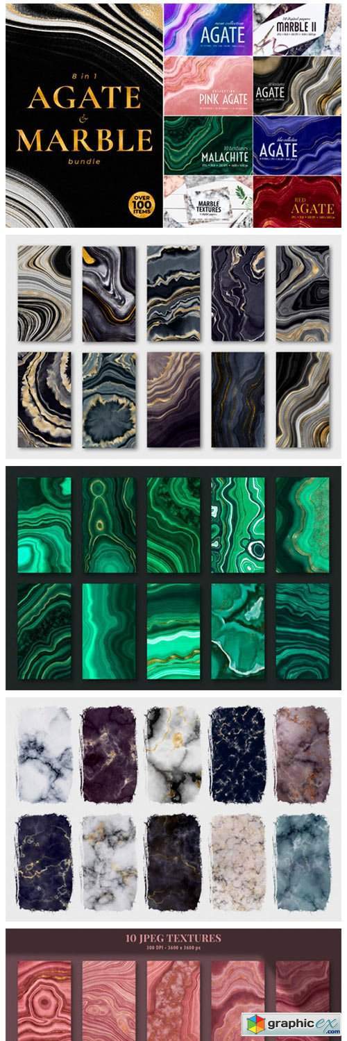 Agate, Marble and Gold Textures Bundle