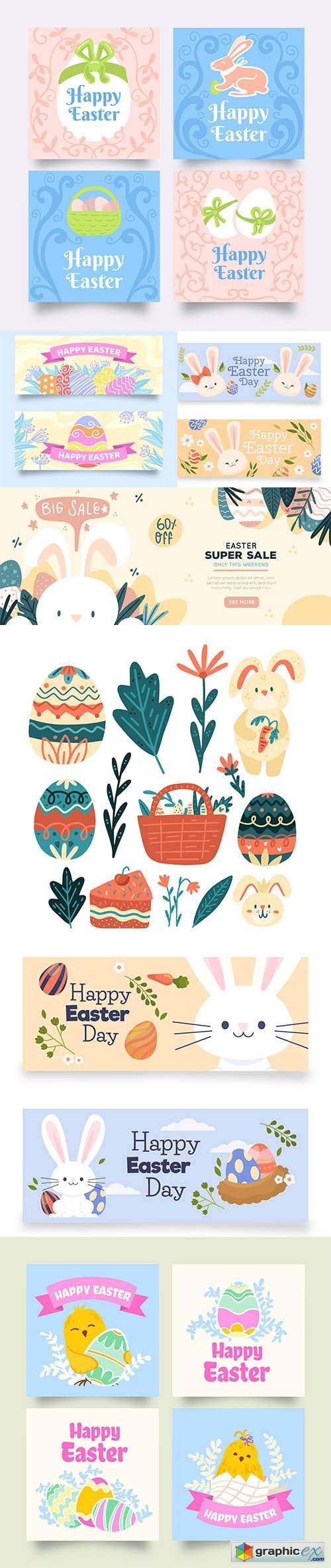  Hand-drawn easter element collection 