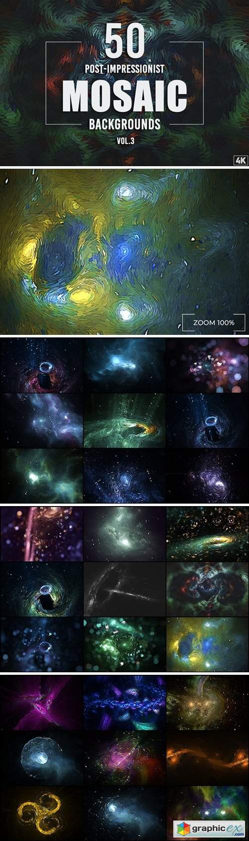  50 Post-Impressionist Mosaic Backgrounds - Vol. 3 
