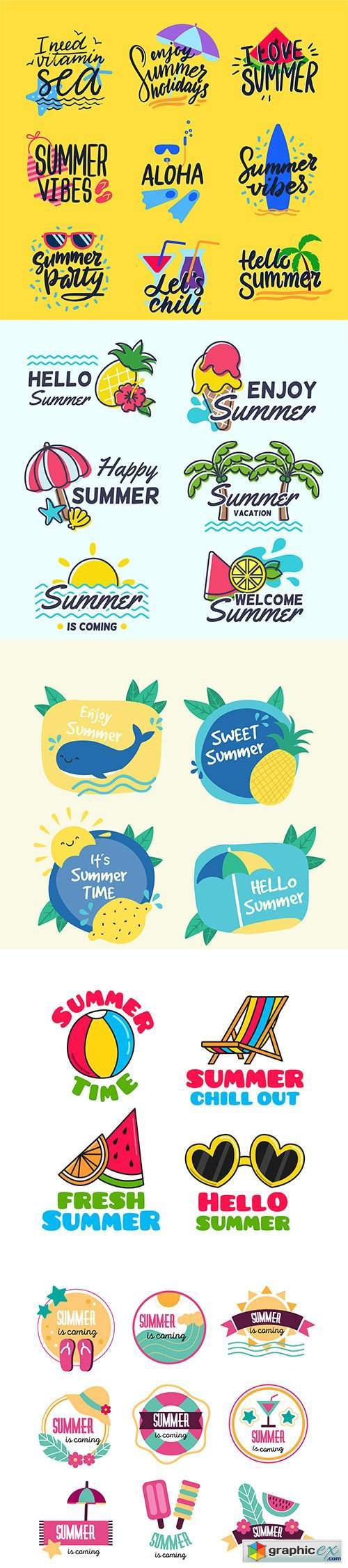 Colorful hand-drawn summer badge collection
