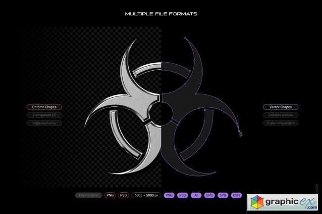 Chrome & vector abstract shapes pack 