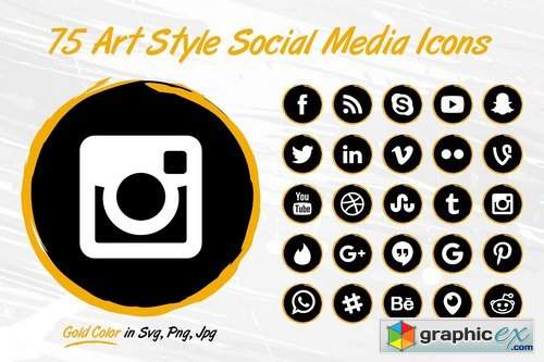 75 GOLD Art Style Social Media Icons 1808917