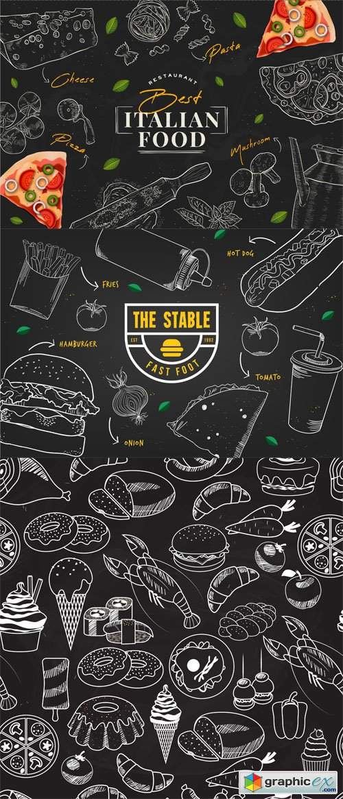  7 Restaurant Food Backgrounds Vector Templates 