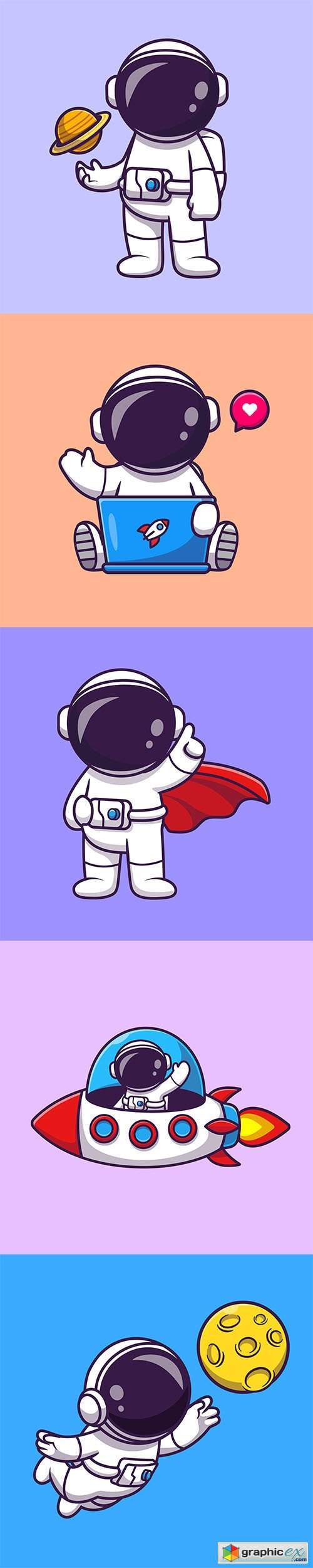 Cute astronaut catching moon cartoon vector illustrations