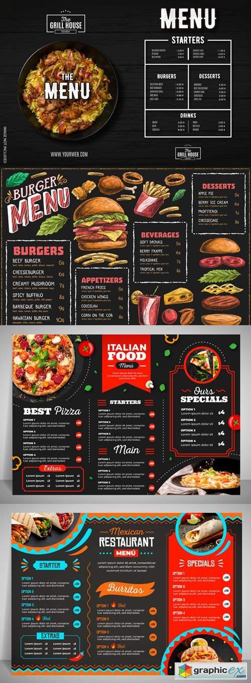 7 Creative Restaurant Menus - Vector Templates