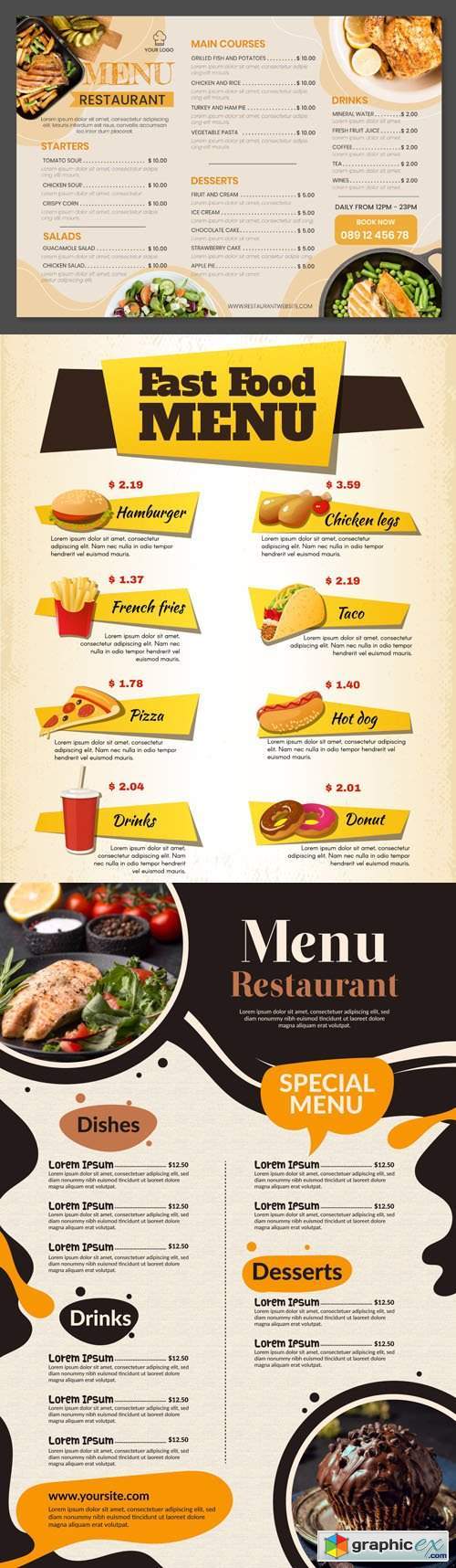 7 Creative Restaurant Menus - Vector Templates