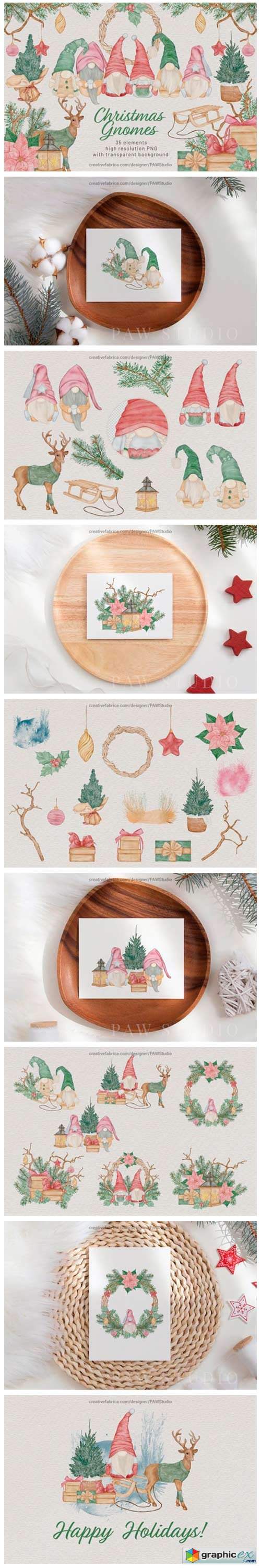  Christmas Gnomes Watercolour Clipart 