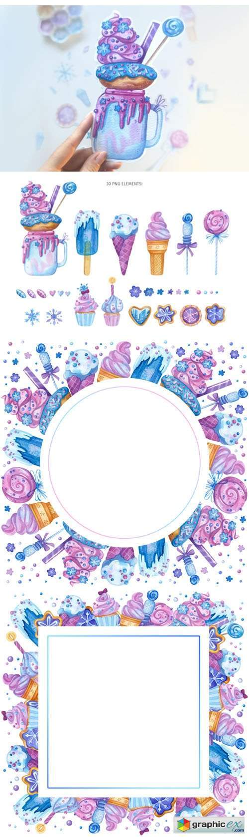 Frozen Sweets - 30 Watercolor Elements