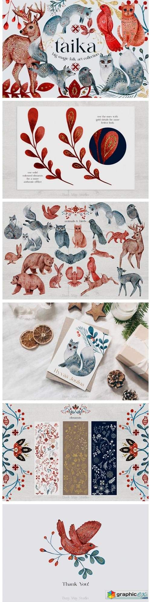  Folk Art Big Illustrations Collection 