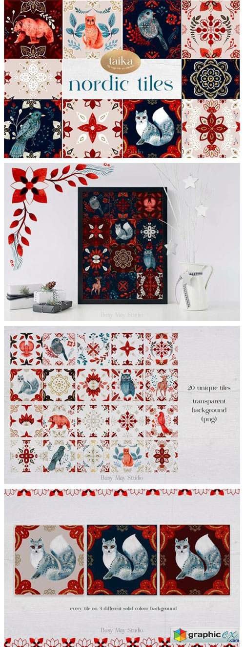  Christmas Nordic Tiles Folk Nordic Art 