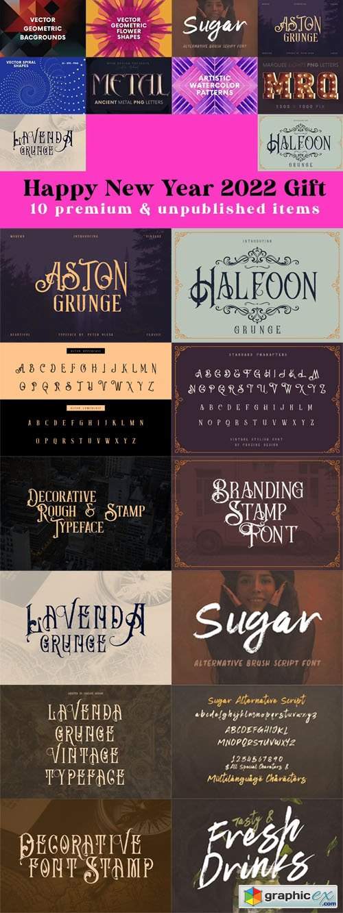  New Year 2022 Design Resources Collection - 10 Premium & Unpublished Items 