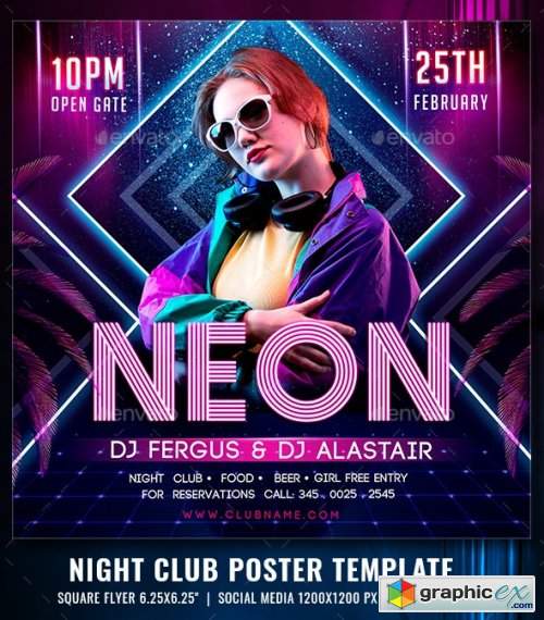 Neon Club Party Poster Template 