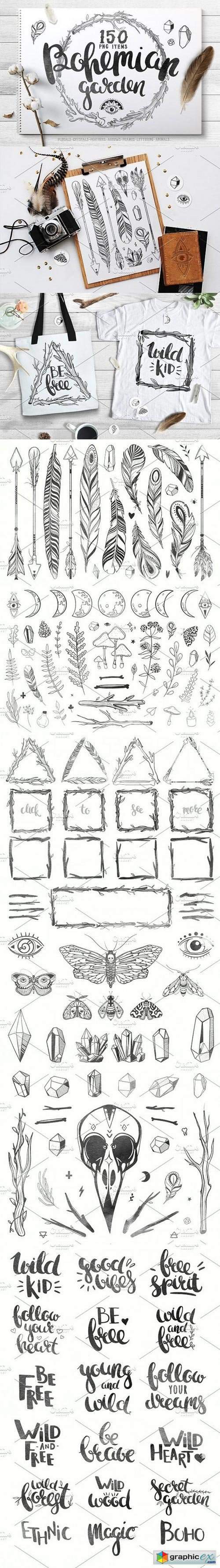 Boho Garden - clipart set vector