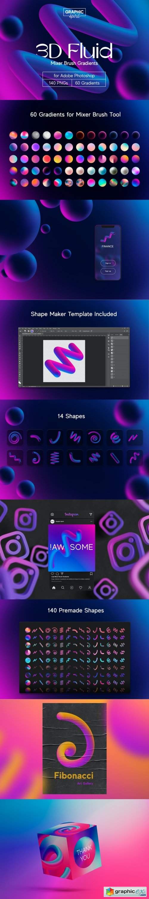 3D Fluid Mixer Brush Gradients for Adobe Photoshop 