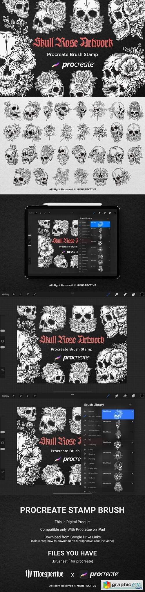 30 Skull Rose Floral Procreate Brush