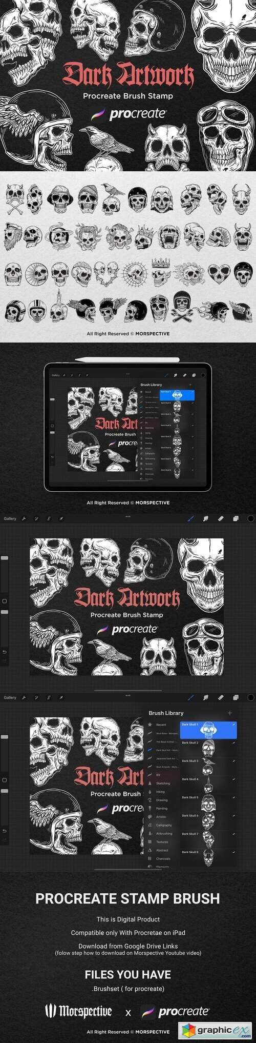 40 Skull Head Dark Procreate Brushes